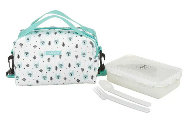 طقم لانش بوكس2ق+شنطة ابيض×تركواز لوك&لوك