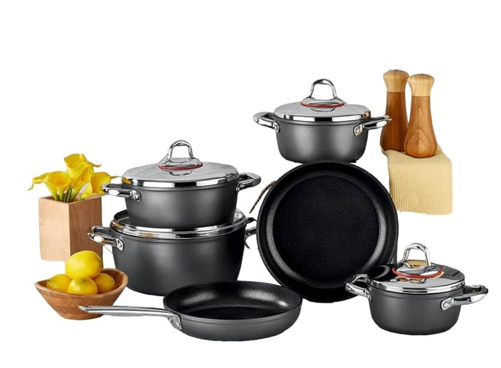 طقم حلل10ق تيتانيوم سافلون رمادى يد ستيل