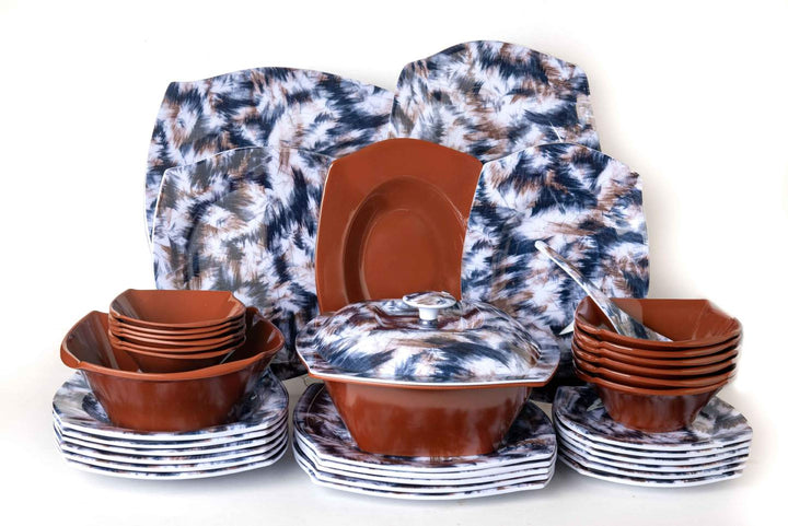 طقم ميلامين 38 ق مربع ريشة بنى