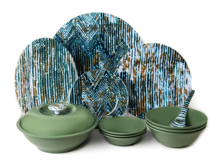 طقم ميلامين 38 ق مدور ترى اخضر * بنى