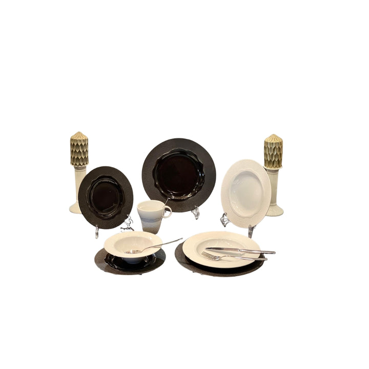 طقم عشاء 30 ق دويتو اسود * ابيض يخلي سفرتك تحفة وشكله أنيق جدًا، مناسب لكل بيت مصري.