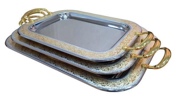 2025G طقم صينية 3ق استانلس مستطيل دهبى