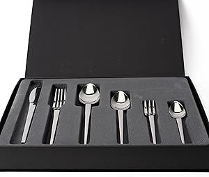 طقم شوك وملاعق36ظريف استانلس لامع يد كحل