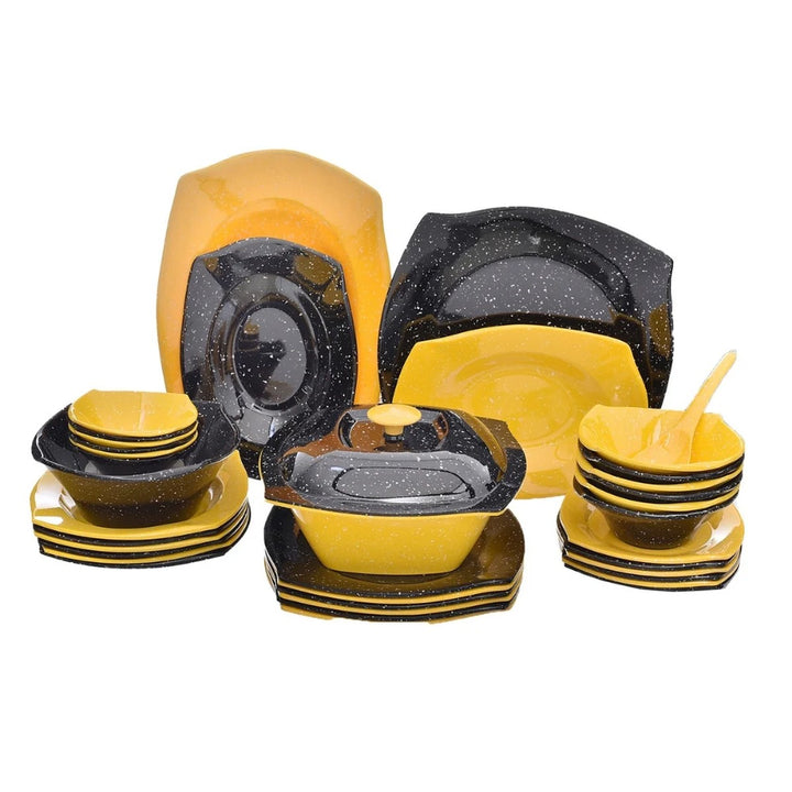 طقم ملامين 38 ق مربع سادة اصفر×اسود بيور