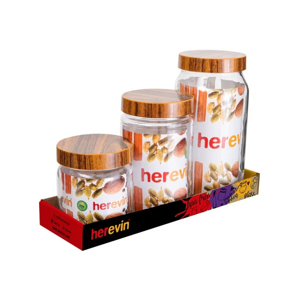 طقم برطمان3ق غطاء خشبي هيريفين