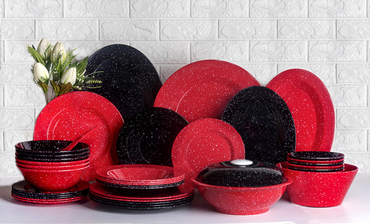 طقم ميلامين 38 ق مدور ميكس احمر