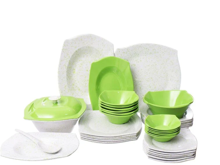 طقم ميلامين 38 ق مربع ميكس اخضر