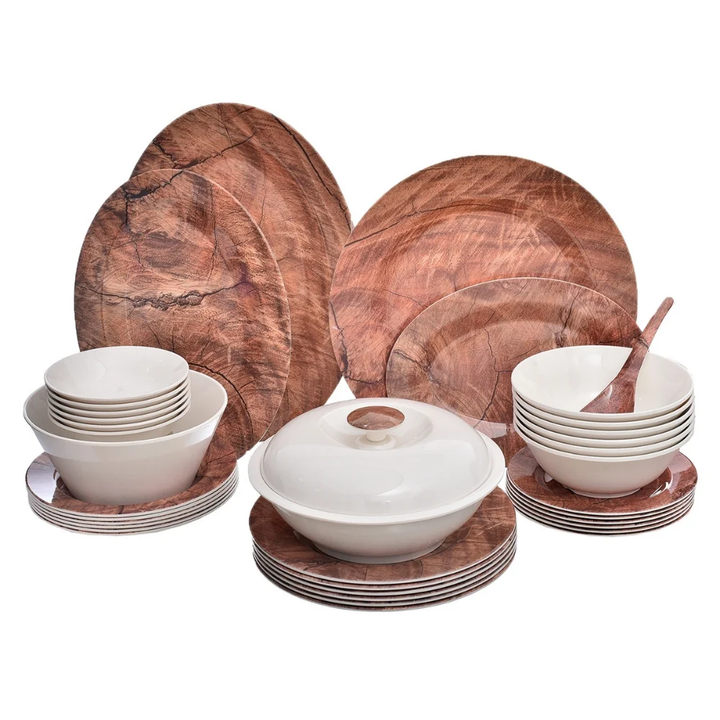 طقم ميلامين 38ق مدور خشبى بنى غامق بيور