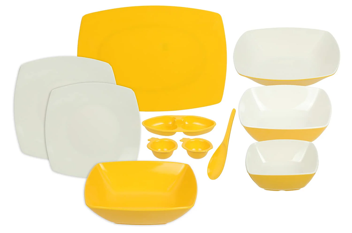 طقم ميلامين 38 ق مربع ميكس اصفر