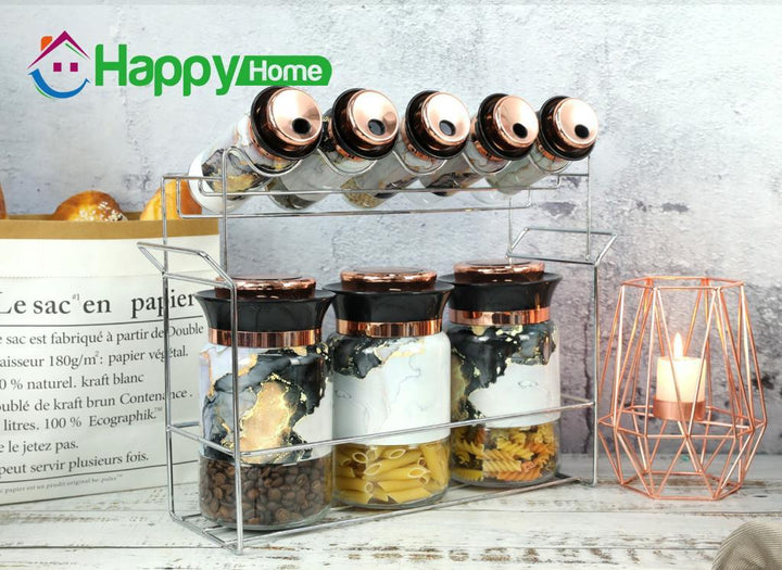 طقم توابل8ق رمادى رخامى باستاند هابى هوم